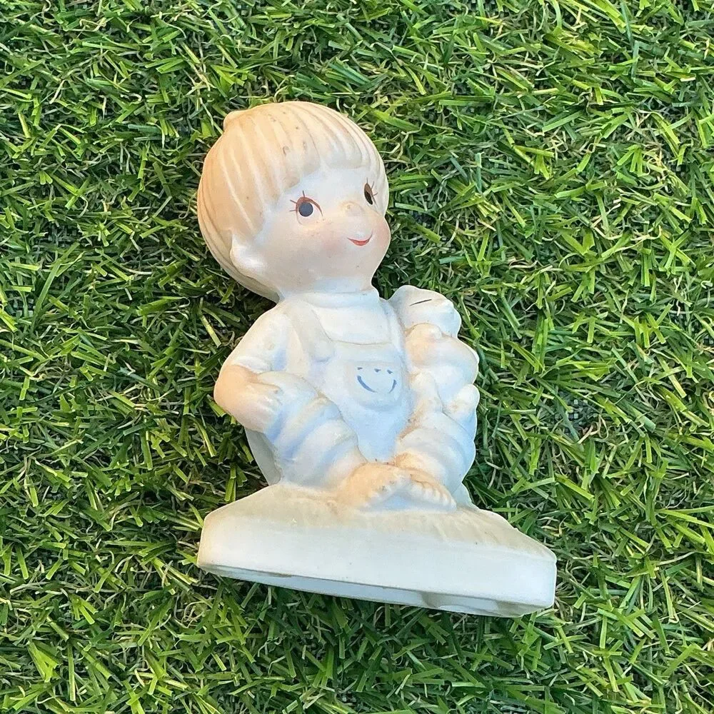Vintage Porcelain Blue Pajamas Sitting Boy Taiwan